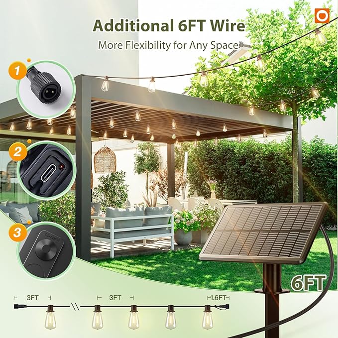 addlon 33 FT Solar String Lights Waterproof, Patio Light Solar Powered - Image 7