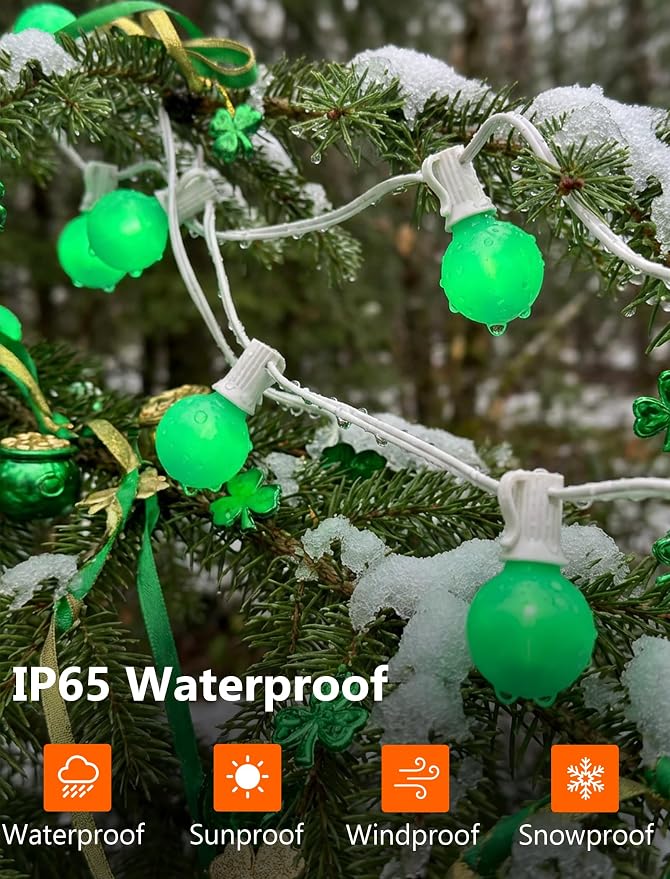 25FT G40 LED Outdoor St. Patrick's Day Green String Lights, St. Patrick's Day - Image 4