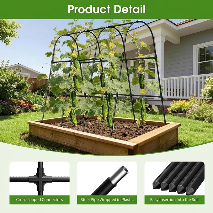 Cucumber Trellis for Raised Bed, U-Shape Garden Trellis for Climbing Plants - Image 2