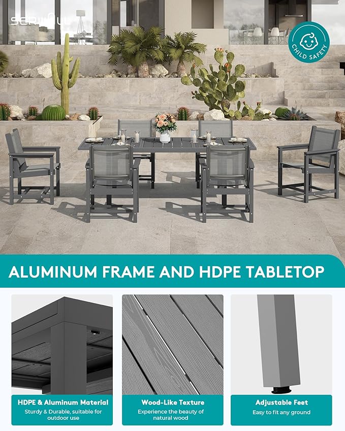 SERWALL 9-Piece Outdoor Dining Set, All Weather HDPE Patio Furniture Set - Image 5