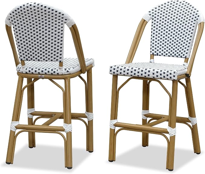 PURPLE LEAF French Counter Height Bar Stools Set of 2 Bamboo Print Finish by PURPLELEAF