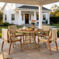Merax 5-Piece Outdoor Dining Set, 47.24'' Round Acacia Wood Table & 4 Wicker by Merax