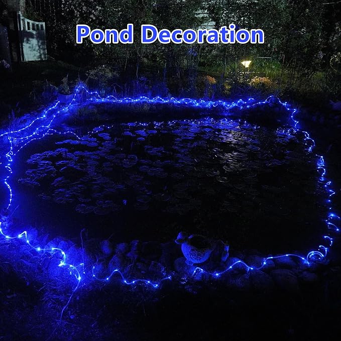 QITONG Blue Solar Rope Lights Outdoor, 2 Pack Each 33ft 100LED String Light - Image 5