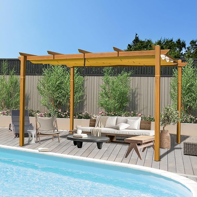 Domi 9’ x 13’ Outdoor Retractable Pergola Against The Wall - Image 8