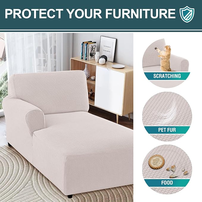 FantasDecor Left Chaise Lounge Cover Stretch Chair Lattice Slipcover - Image 5