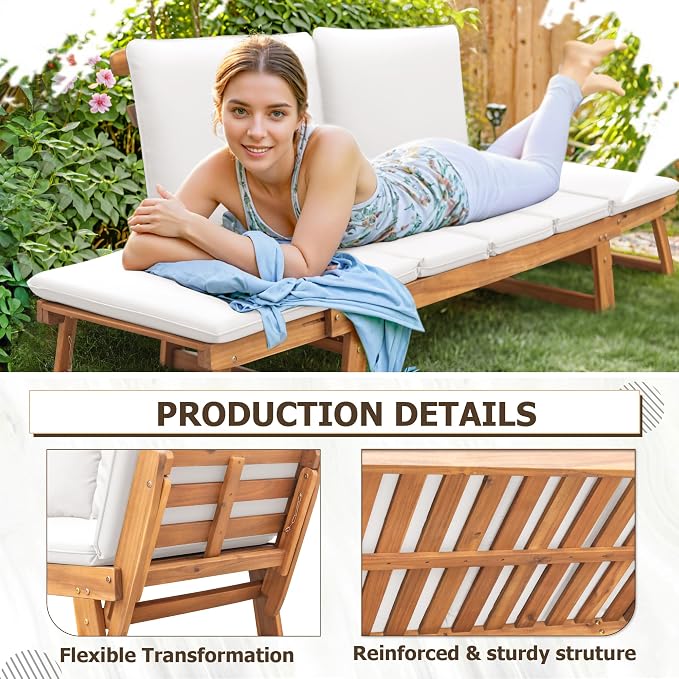 Devoko Outdoor Couch Acacia Wood Patio Couch - Image 3