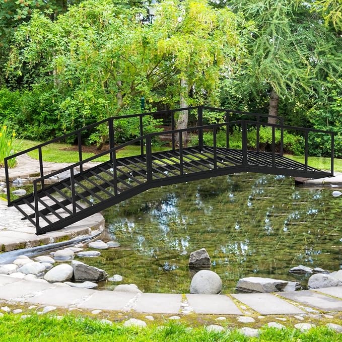 Metal Garden Bridge 8 FT with 4 Ground Stakes, 770 lbs Capacity Black Powder - Image 6