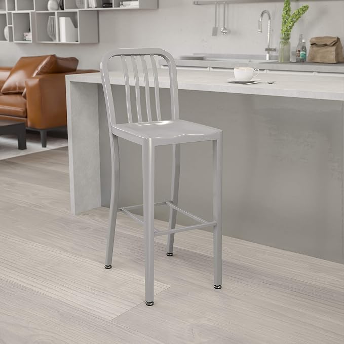 Flash Furniture Commercial Grade 30" High Silver Metal Indoor-Outdoor Barstool by FlashFurniture