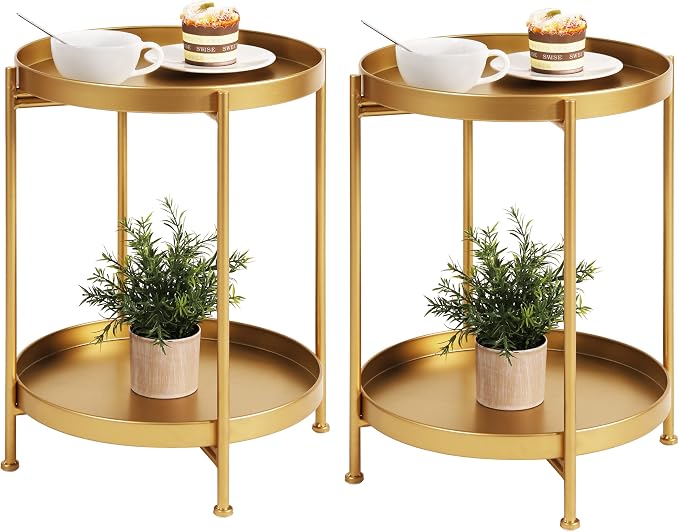 Tiita 2 Pack Round End Table Mental Side Table Nightstand/Small Wood Tables by TiitaHome