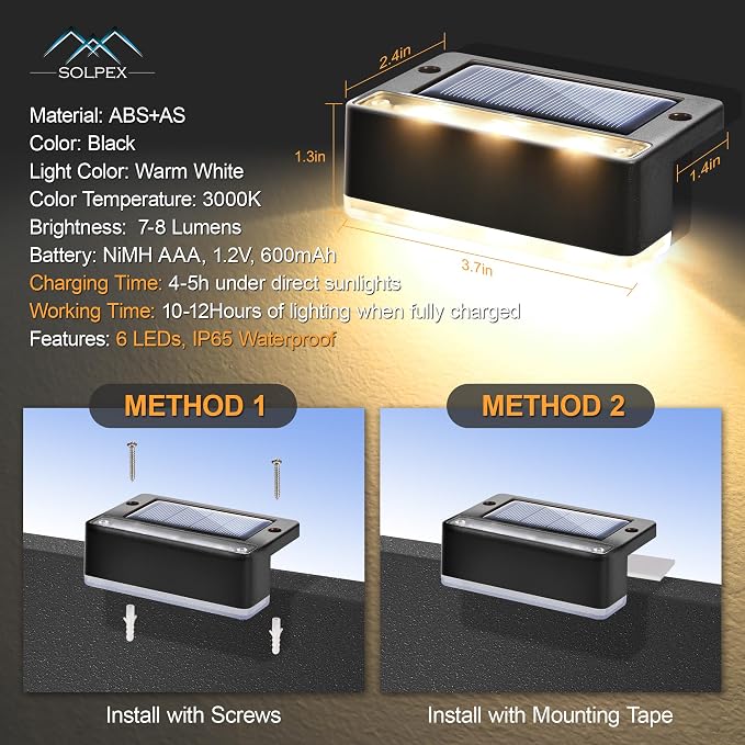 SOLPEX Solar Fence Lights, 6 LEDs Solar Lights Outdoor Waterproof Solar Powered - Image 7