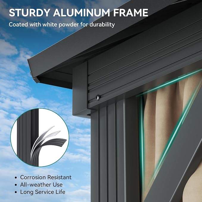 YITAHOME 12x14ft Gazebo Hardtop Double Roof Outdoor Heavy Duty w/Nettings and - Image 4
