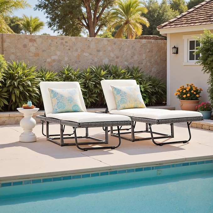 Devoko Lounge Chair Foldable Rattan Chaise Lounge 2-Pack, 5-Angle Adjustable - Image 7