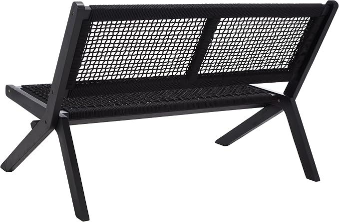 SAFAVIEH Outdoor Collection Kobina Black Acacia Wood/Black Rope Foldable Bench - Image 7