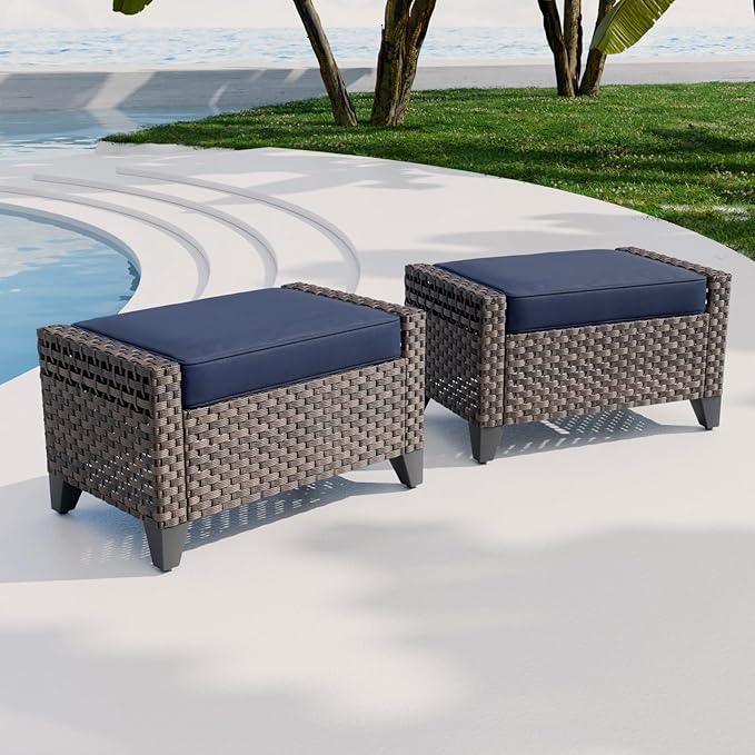 COOS BAY Modern 2 Piece Wicker Outdoor Ottomans, Patio Ottoman Foot Rest Set by COOSBAY