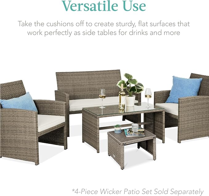 Best Choice Products Set of 2 Wicker Ottomans, Additional Seating, Side Table - Image 4