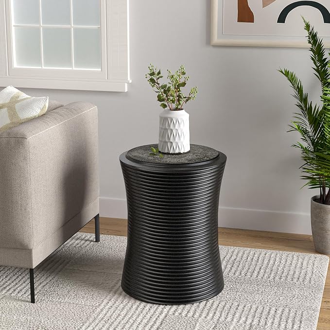 COSIEST Set of 2 Outdoor Side Table Black, Round MgO Concrete Side Table - Image 6
