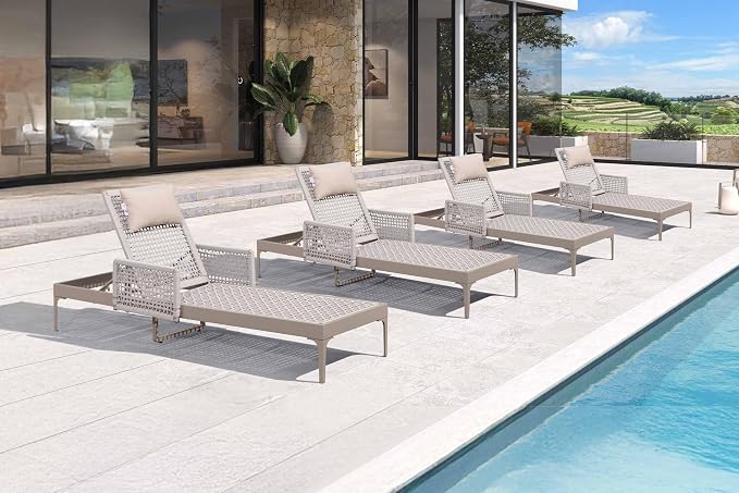 PURPLE LEAF 4 Pieces Outdoor Chaise Lounge Set Rattan Wicker Lounger - Image 2