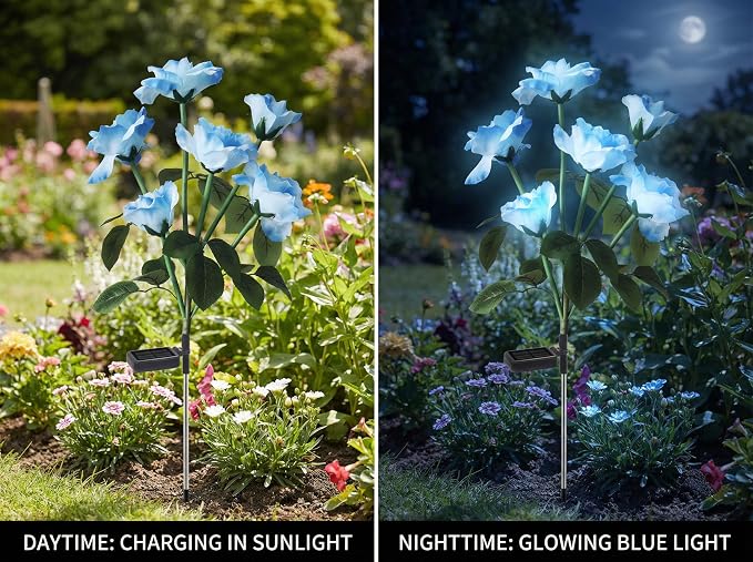 Solar Garden Rose Lights by FANCYPOP, 2 Pack Most Realistic 12 LED Flower Stake - Image 3