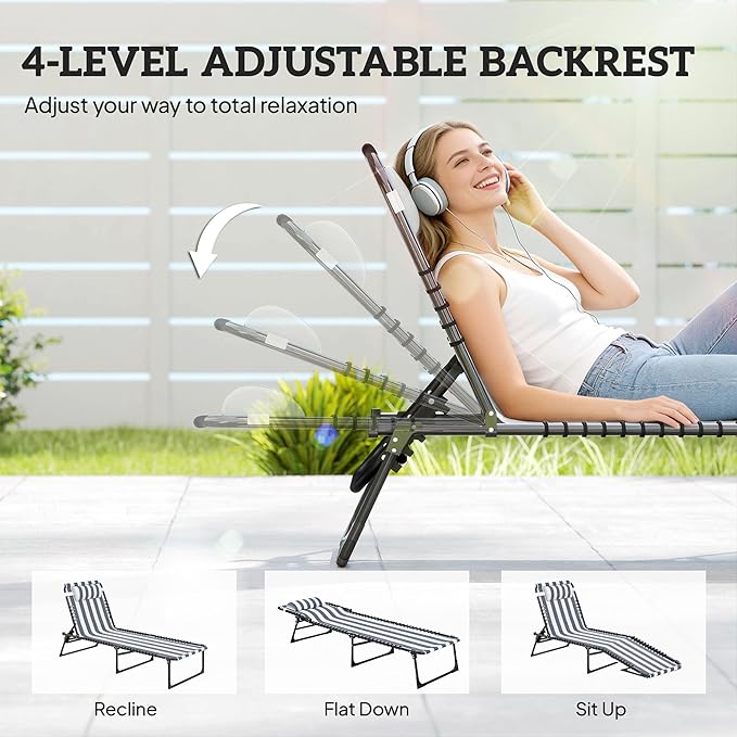 Outsunny Folding Chaise Lounge Chair, Patio Sun Tanning Chair, Outdoor Chaise - Image 4