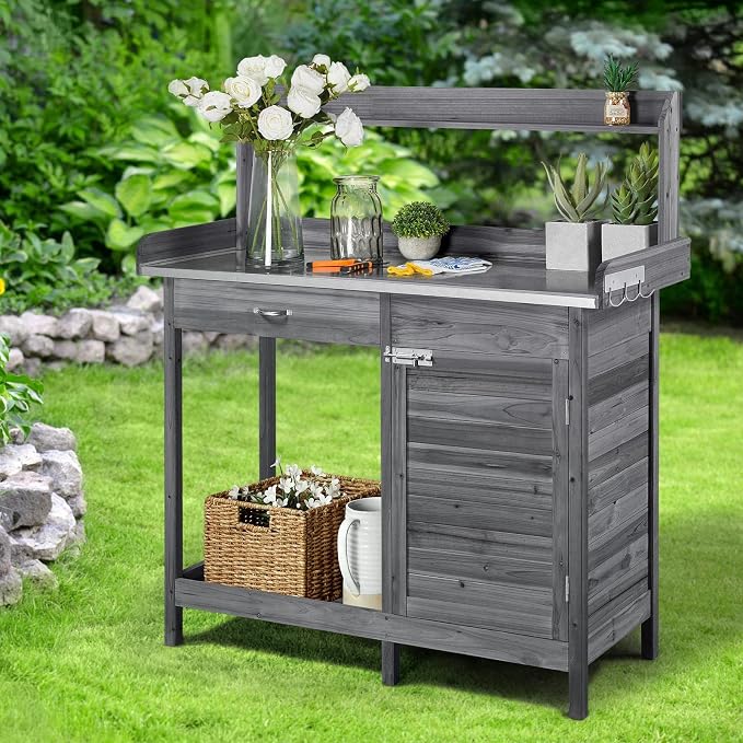 Yaheetech Outdoor Potting Bench Table, Garden Workstation w/Metal - Image 6