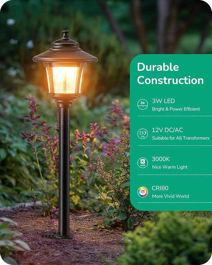 EDISHINE Low Voltage Landscape Lighting, 12V 3W 120LM 3000K Seed Glass Outdoor - Image 2