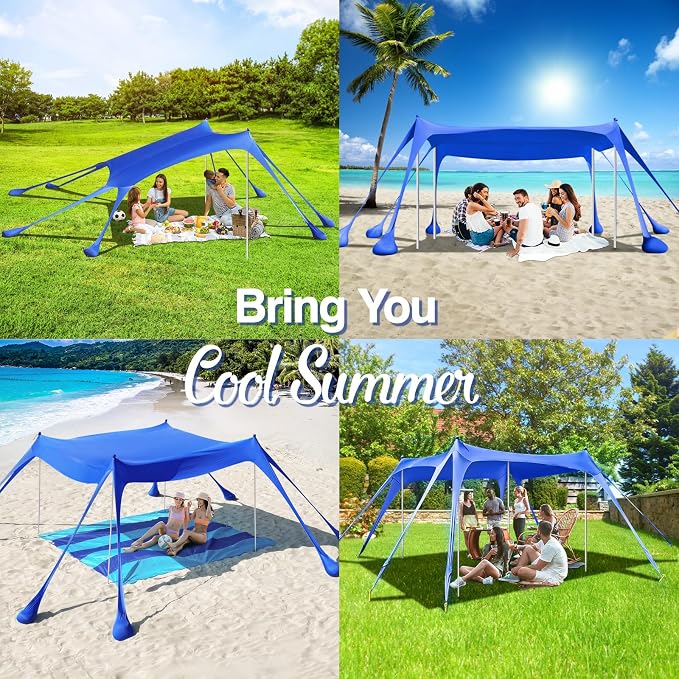 Rhino Valley Beach Tent Shade Canopy UPF50+ Protection, 8 Sandbags, 4 Stability - Image 5