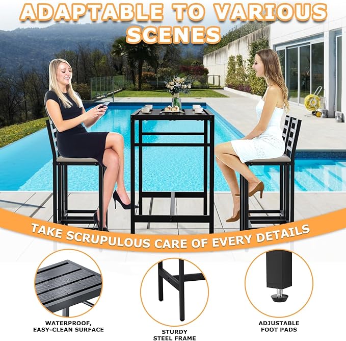5 Piece Outdoor Patio Bar Set, 54.7" Rectangular Counter Height High Top Bar - Image 4