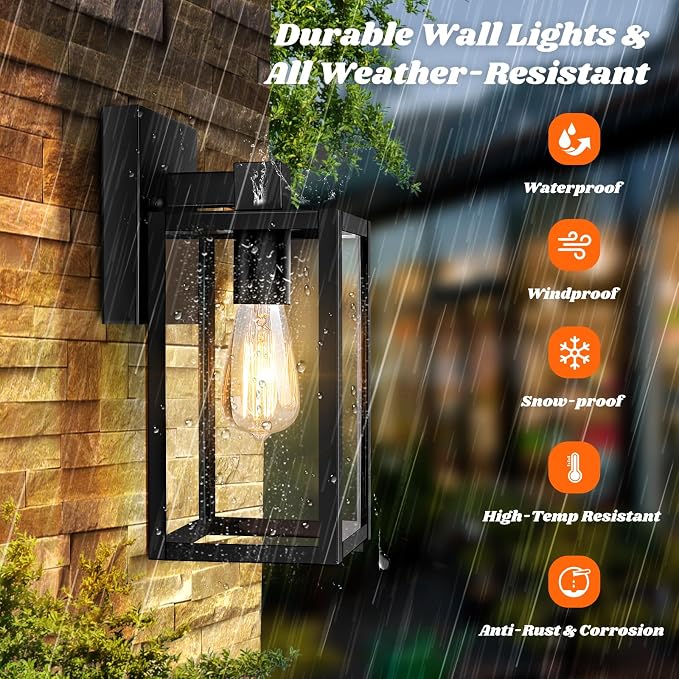 Brightever 2-Pack Outdoor Wall Lantern, Exterior Waterproof Wall Sconce Light - Image 2