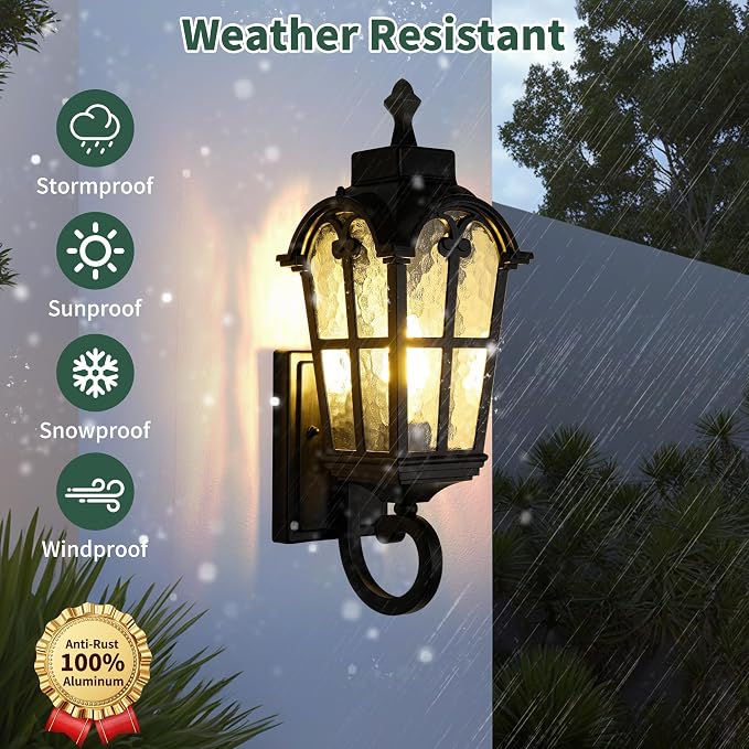Outdoor Wall Light Fixtures Waterproof Porch Lights Anti-Rust Matte Black - Image 4