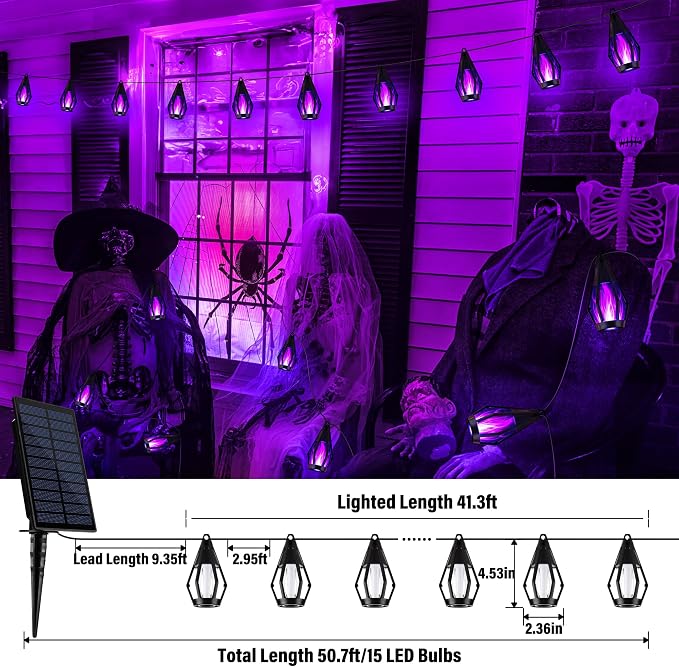 Solar Flame String Lights - 42ft 15 LED Lights Outdoor Solar String Lights - Image 3