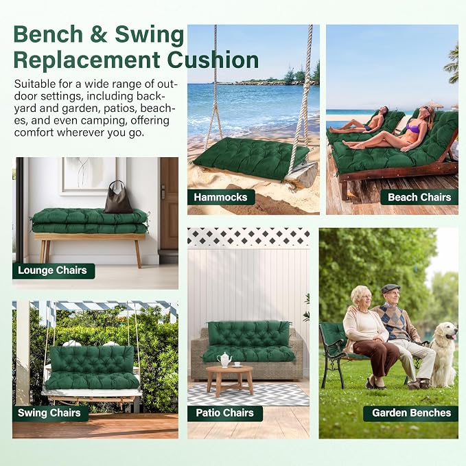 Waterproof Porch Swing Cushions 60 Inch, 2 3-Seater Replacement - Image 7