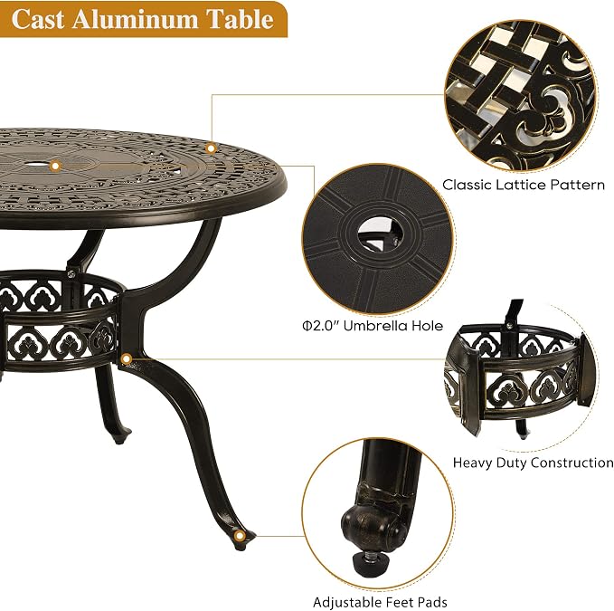 5-Piece Cast Aluminum Outdoor Patio Dining Set, All Weather Cast Aluminum - Image 3