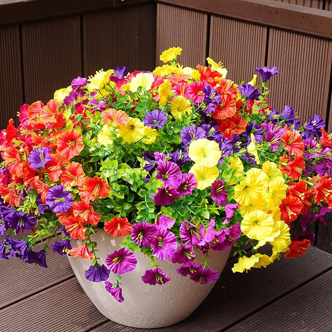 Artificial Flowers for Outdoors, UV Resistant Fake Silk Morning Glory, by maxkes