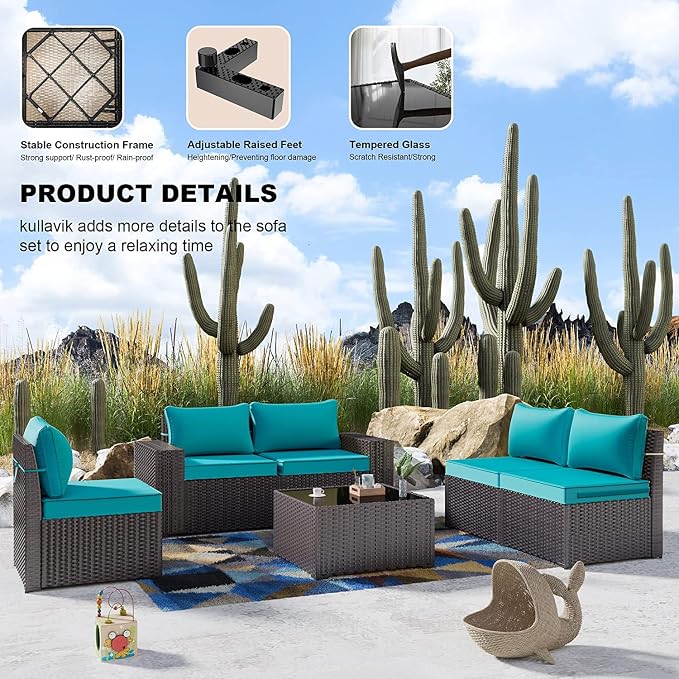 Kullavik Outdoor Patio Furniture Set, 12 Pieces Sectional Rattan Sofa Set Brown - Image 3