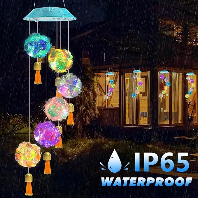 Toodour Solar Wind Chime, Color Changing Hydrangea Ball Wind Chimes LED - Image 4