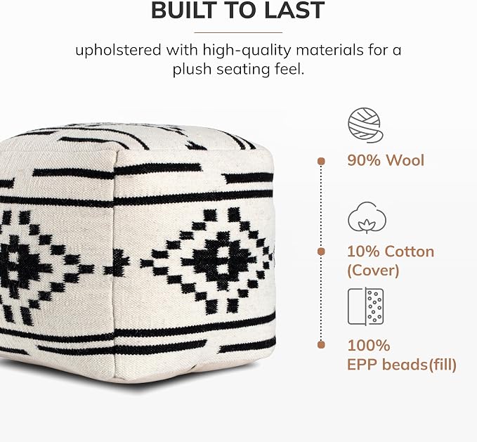 Anji Mountain Artisan Crafted Cotton Blend Pouf Ottoman | Versatile Floor - Image 7
