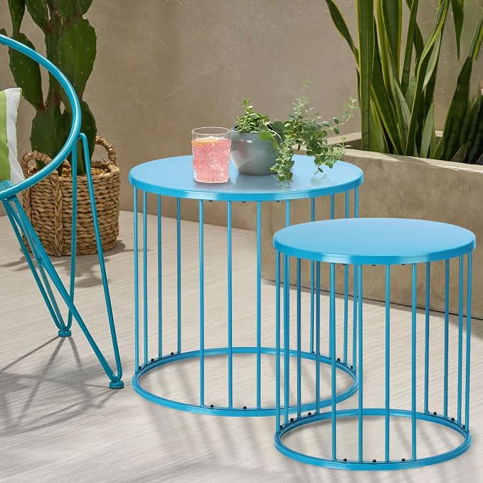 LEWIS&WAYNE Outdoor Side Table Set of 2, Metal Circle Accent End Tables - Image 4