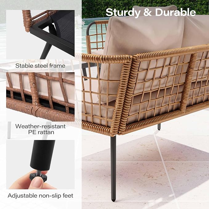 LAUSAINT HOME 4 Pieces Outdoor Patio Furniture Set, Rattan Balcony Furniture - Image 4