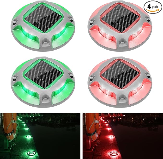 VOLISUN Christmas Solar Driveway Lights Dock Marine Lights 4 Pack, 2 Colors in 1 by VOLISUN