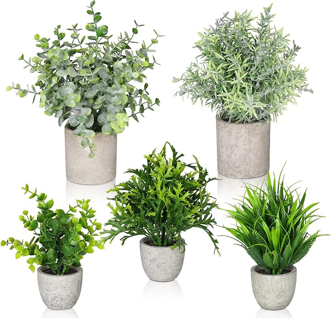 Fake Plants, Eucalyptus Greenery Plastic Fake Green Grass Plants by Lemonfilter