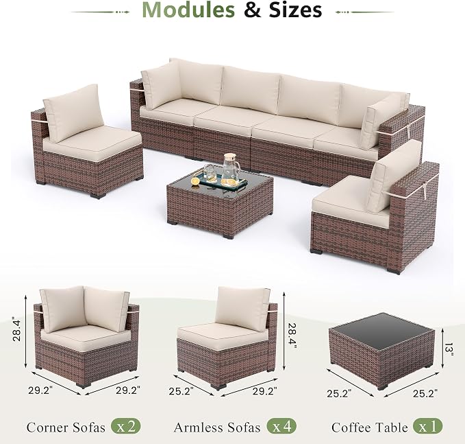 Amopatio Patio Furniture Set 7 Pieces Patio Conversation Set Outdoor Sectional - Image 6