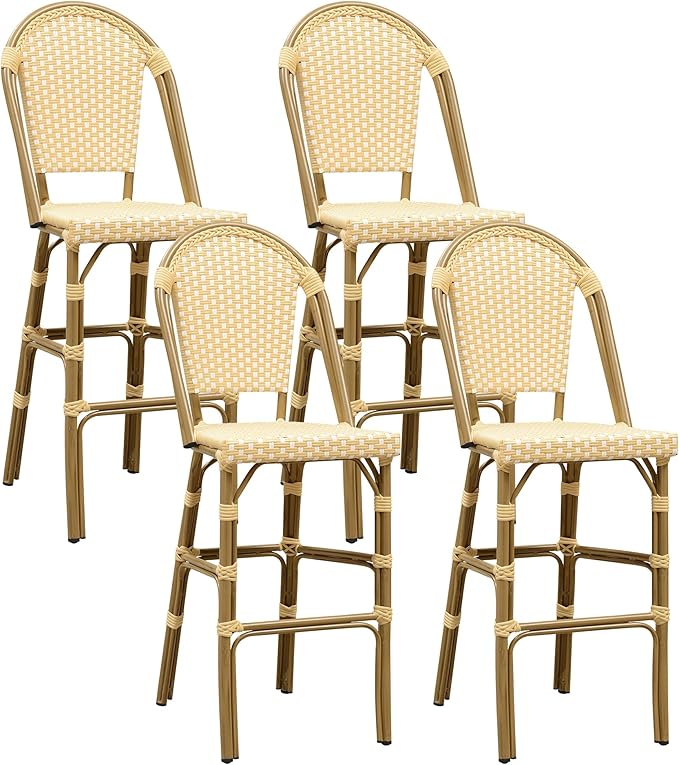 PURPLE LEAF French Bar Stool Set of 4 Bamboo Print Finish Patio Bar Stools by PURPLELEAF