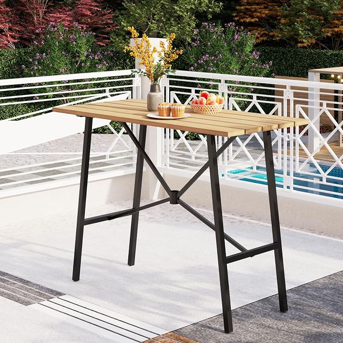 PHI VILLA Bar Height Patio Dining Table, Rectangle Steel Slatted Bar Dining - Image 8