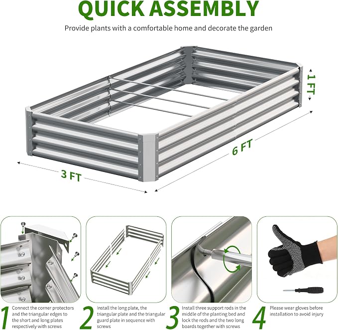 Galvanized Raised Garden Bed, Outdoor Planter Box Metal Patio Kit Planting Bed - Image 4