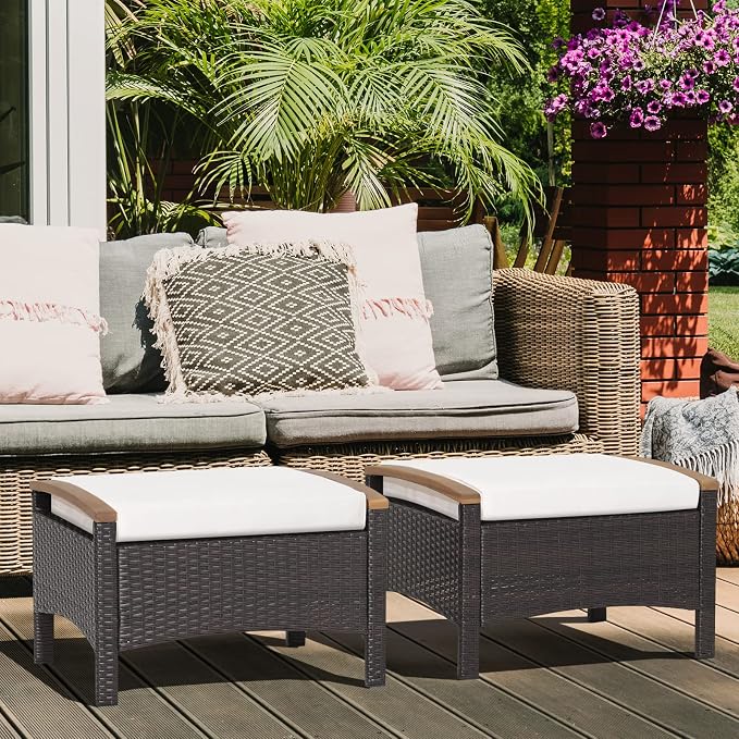 RELAX4LIFE Outdoor Wicker Ottomans - Image 2