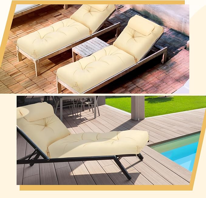 Wenqik Set of 2 Outdoor Chaise Lounge Cushions 76 x 22 x 6 Inch Waterproof - Image 6