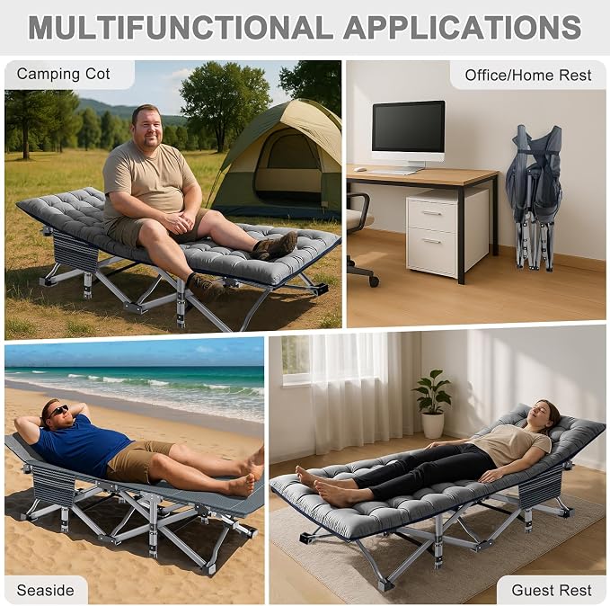 ABORON XXL Camping Cot for Adults, Oversized 78"×32" Folding Camping Bed - Image 6