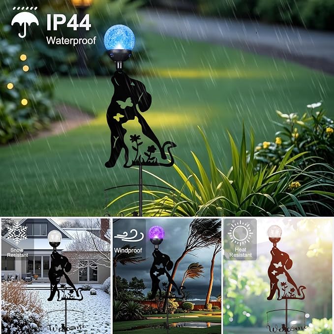 Solar Dog Light Outdoor Decorative, Metal Black Dog&Cat Silhouette Solar Garden - Image 5