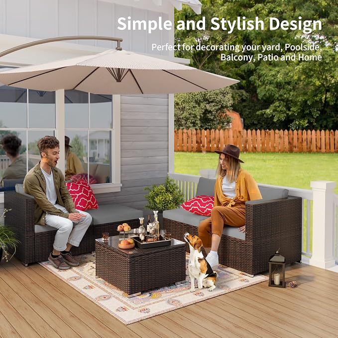 Outdoor Patio Sofa Set PE Wicker Rattan Sectional Conversation Sofa - Image 7