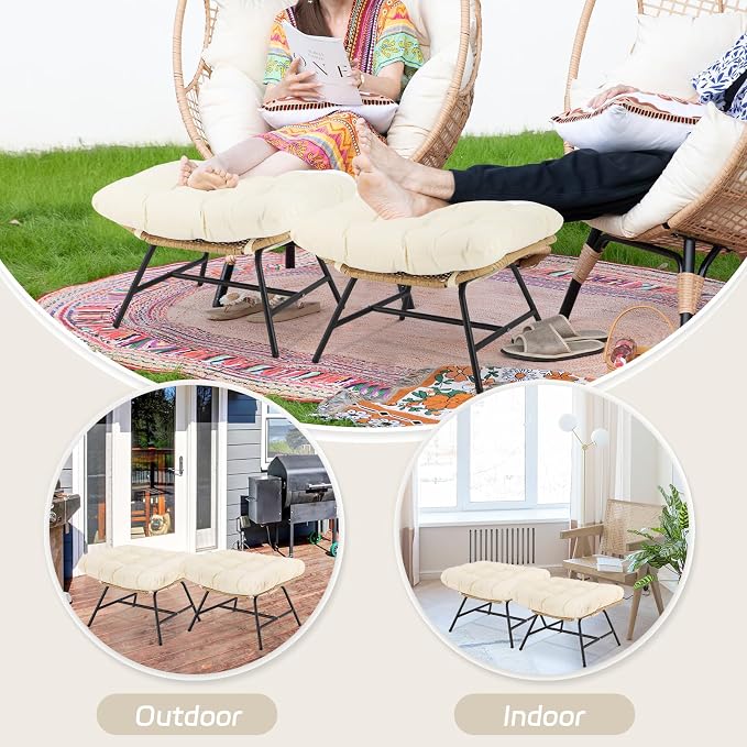 BULEXYARD 2 Pieces Outdoor Patio Ottomans, Indoor Outdoor Wicker Footrest - Image 8